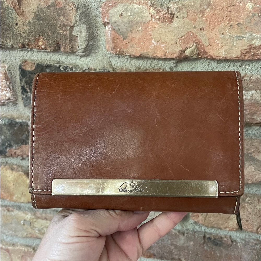 Patricia Nash Chestnut Brown Leather Wallet with Gold Accent